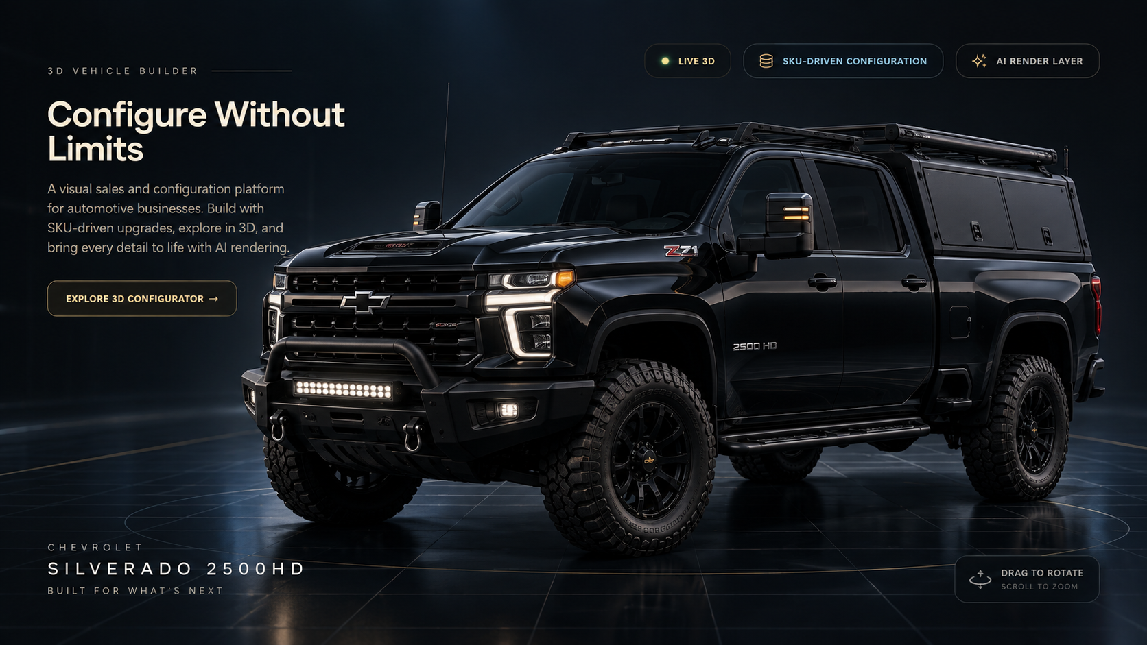 Premium AI-rendered Silverado demo for the Lionist 3D Vehicle Builder